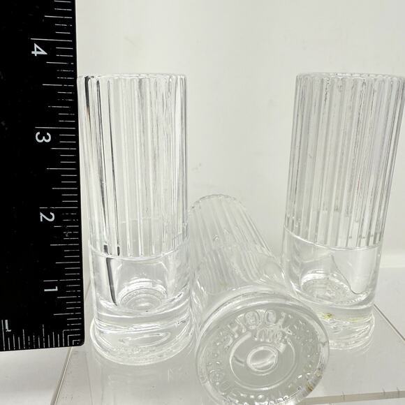 VTG Shooters Inc Houston TX Ribbed Shot Glasses Set 3 Heavy Pressed Barware Rare - Picture 4 of 5